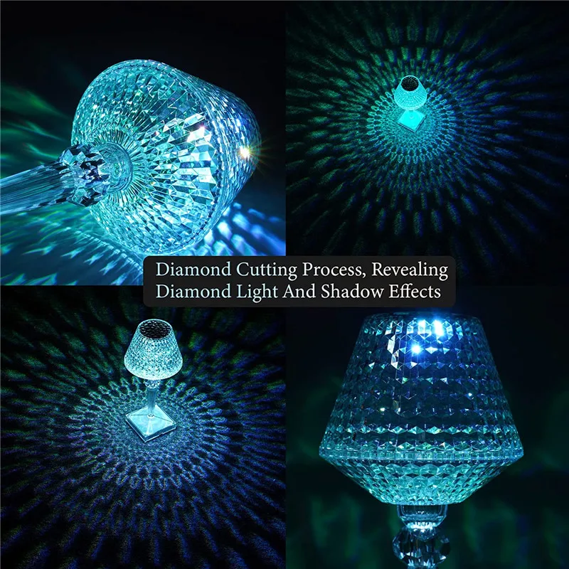 LED Acrylic Desk Lamp Diamond Crystal Table Lamp Creative Transparent Prism Night Light Touch Control For Bedroom Restaurant 2