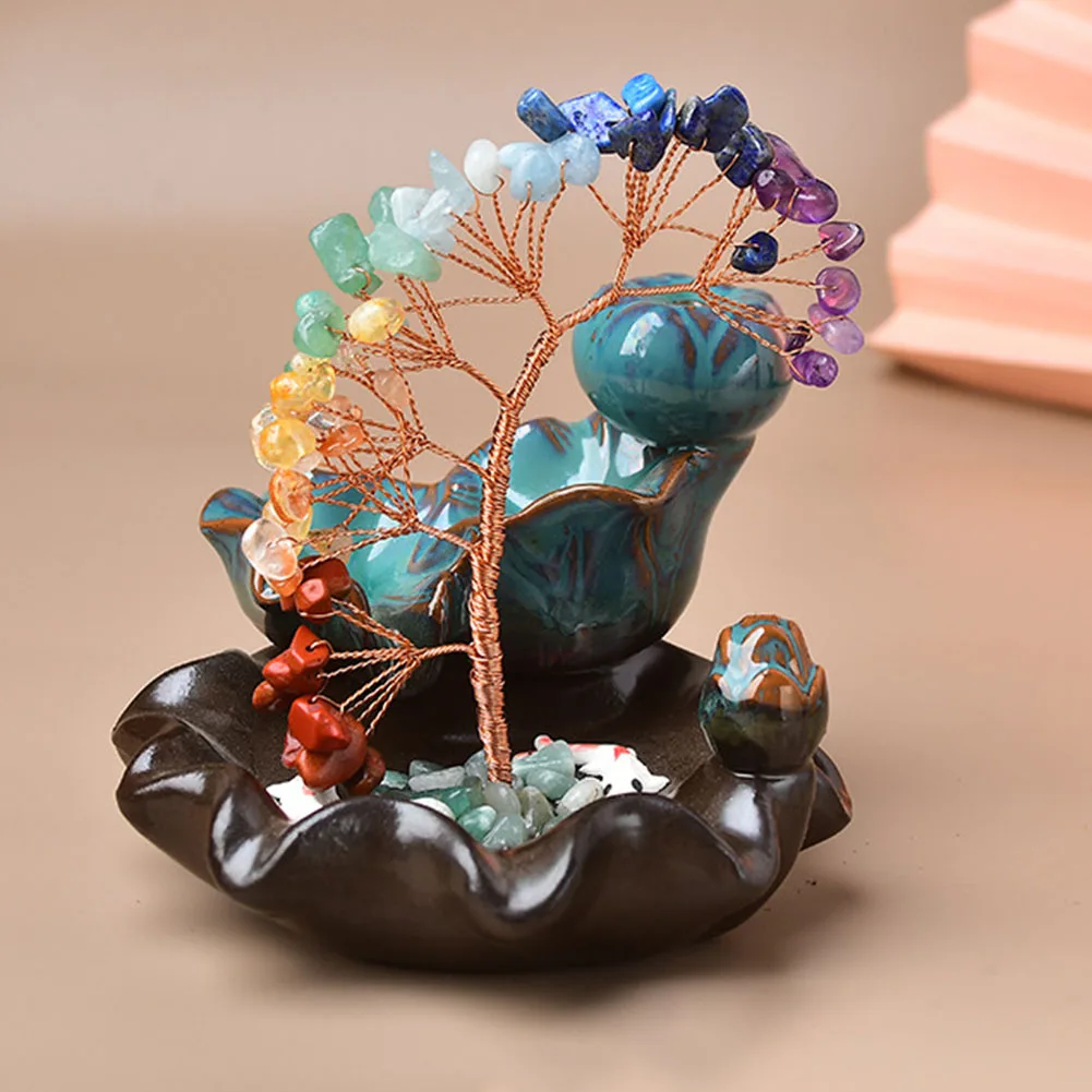 

Backflow Waterfall Incense Burner Healing Crystal 7 Chakra Money Tree Backflow Holder For Yoga Meditation Home Decor