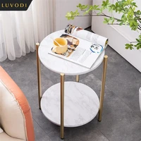 LUVODI 2-Tier Round Coffee End Tables Sofa Side Table Plant Stand with Storage Shelf Metal Frame for Living Room Bedroom 1