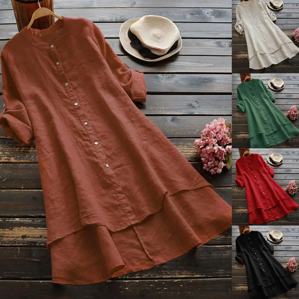 Solid Color Dresses For Women Cotton And Linen Shirts Womens Tops