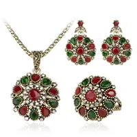 Initial Heart Necklace 3Pcs Jewelry Sets Ethnic Bride Crystal Flower Antique Gold Color Necklace Extra Long Necklaces for Women 1