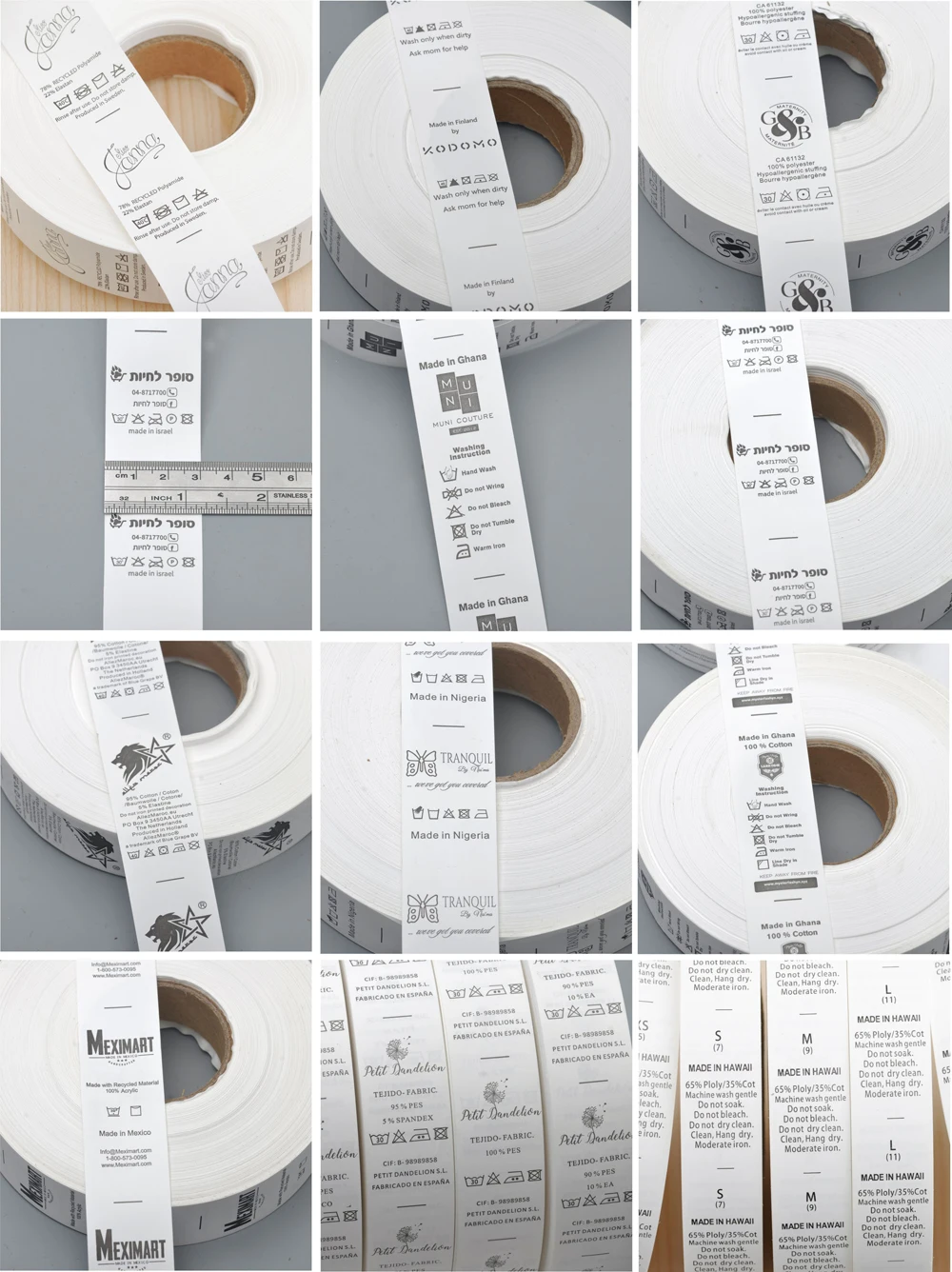 Custom Made design white garment washing care label clothing care size tags washable labels nylon taffeta by roll