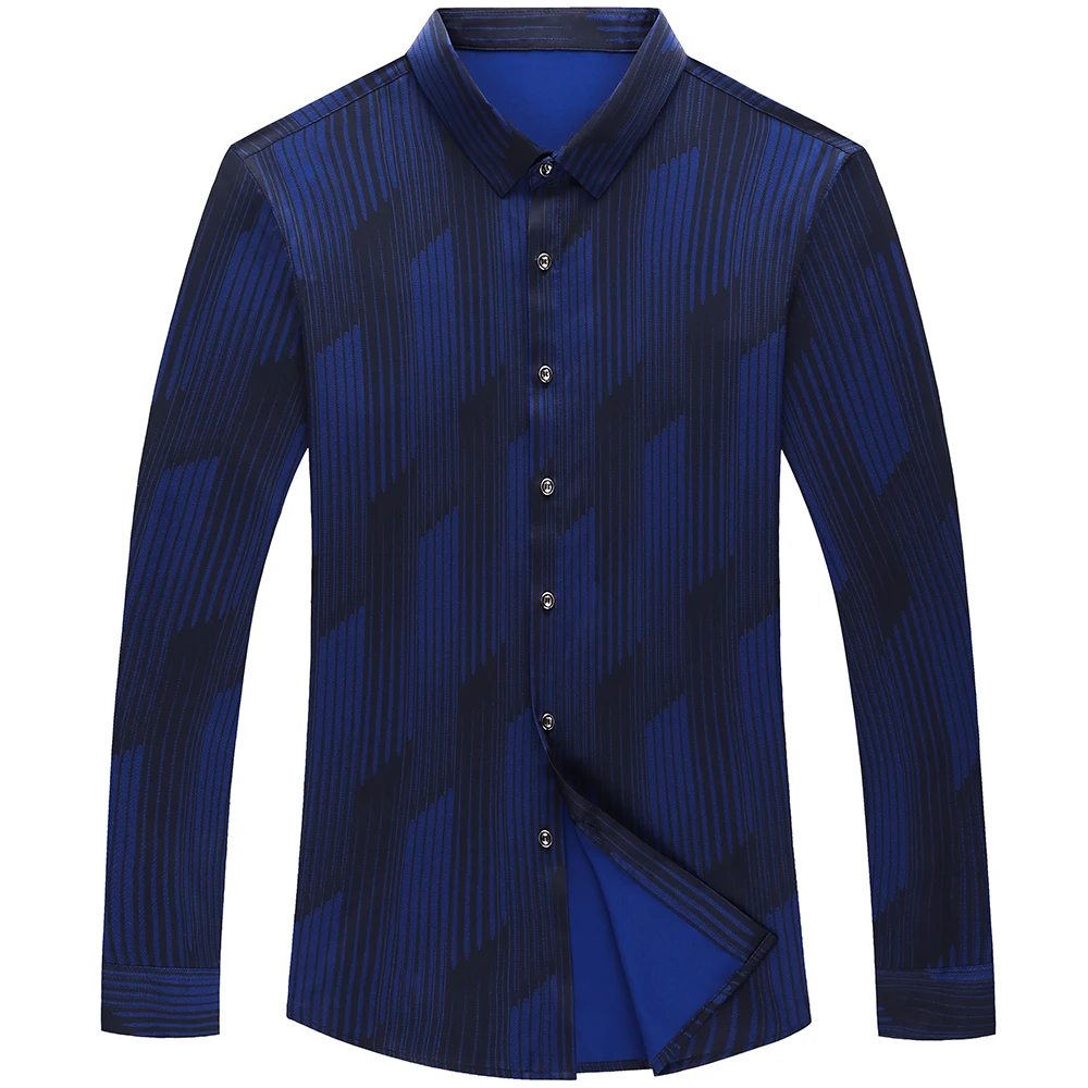 Long Sleeve Men Social Shirt Streetwear Casual Striped Shirts Dress Mens Slim Regular Fit Clothes Fashions 1302