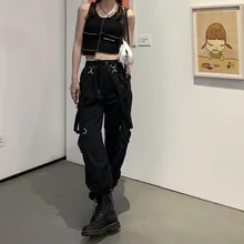

Emo Women Gothic Cargo Pants Harajuku Black High Waisted Hippie Streetwear Techwear Oversize Alt Mall Goth Wide Trousers Clothes