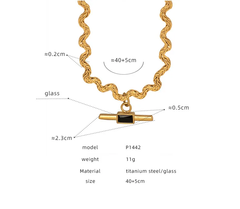 18k Gold Plated Stainless Steel Chain Green & Black Zircon Pendant Necklace