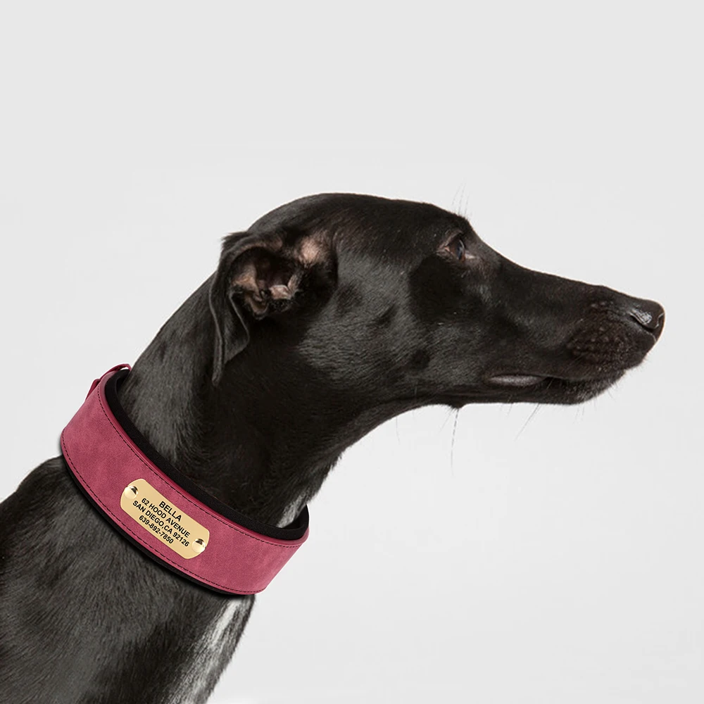 Personalized Leather Dog Collar Soft Wide Padded Collars For Medium Large Dogs With Free Engraved Nameplate Dog Accessories