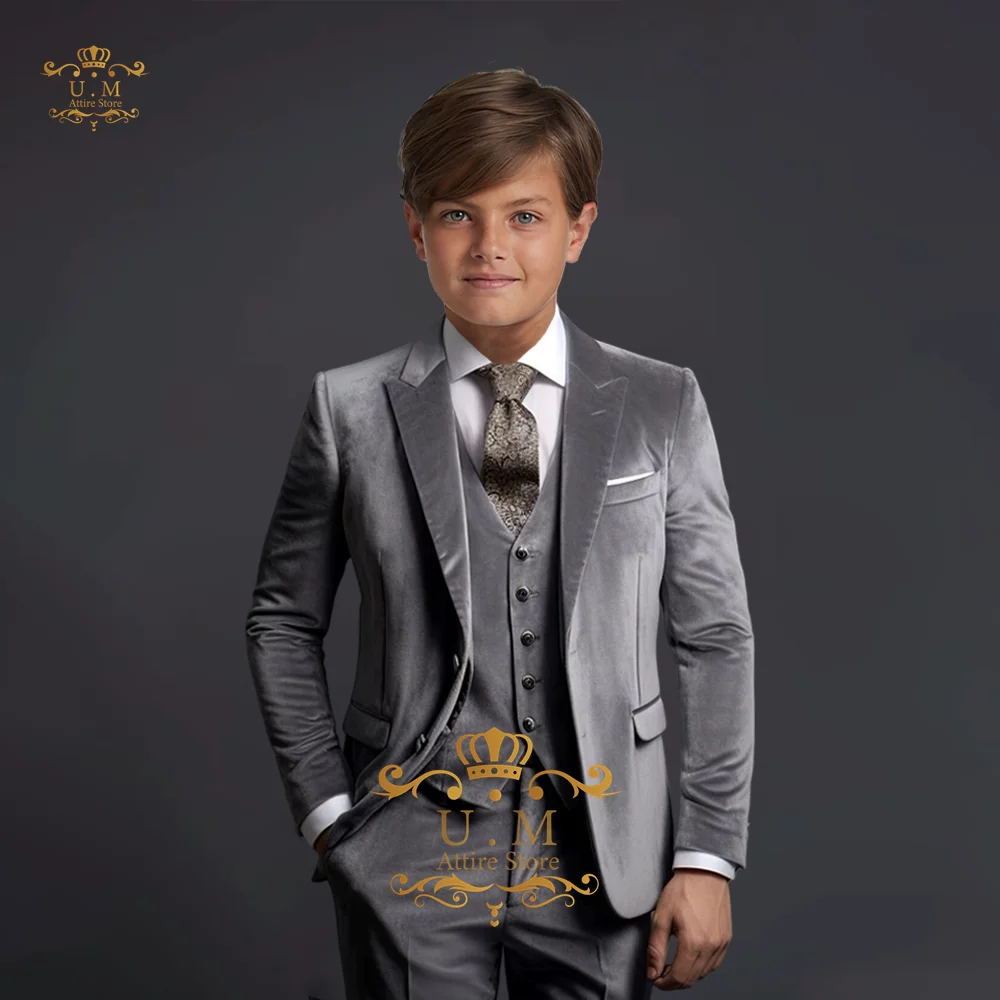 Boys Suit Jacket Vest Pants 3 Pieces Elegant Velvel Set Slim Fit Age 2-16 Clothes for Child Tuxedo Wedding Party boys formal suit set