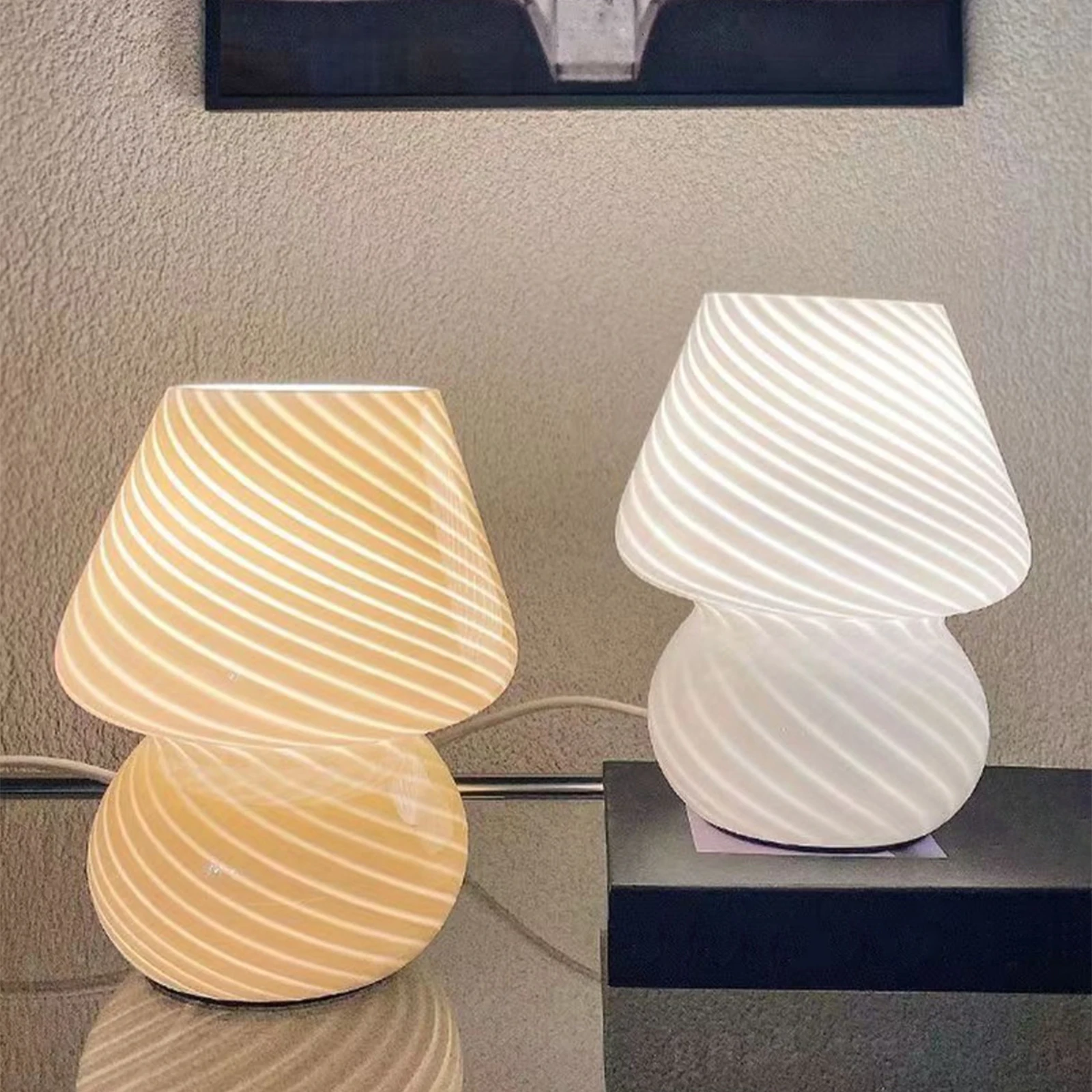 Murano Glass Desk Lamp Glass Table Bedside Lamps Vintage Striped Small Mushroom Decor Ambient Light Bedroom Livingroom 3