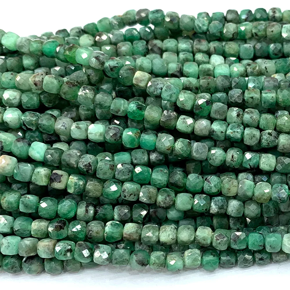Veemake Natural Emerald Faceted Round Rondelle Edge Cube Coin Disc Beads For Jewelry Making DIY Necklace Bracelets Earrings 5