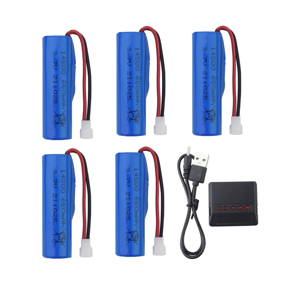 5PCS 3.7V 650mAh Lithium Battery+5 in 1 Charger For SYMA Q9 H126 H131 H118 RH701 RC Boat,Electric Ship Model Battery Accessories