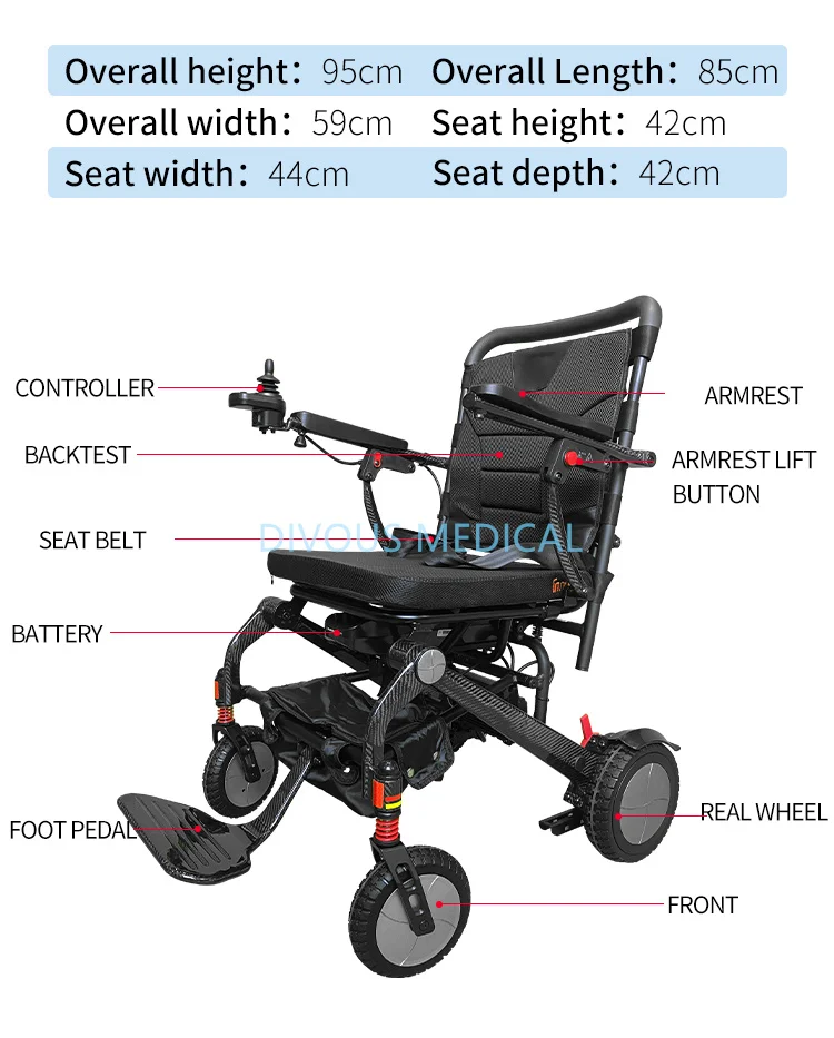 N.W:16KG Carbon Fiber Foldable Electric Wheelchair Outdoor Disabled Motorized Wheelchair