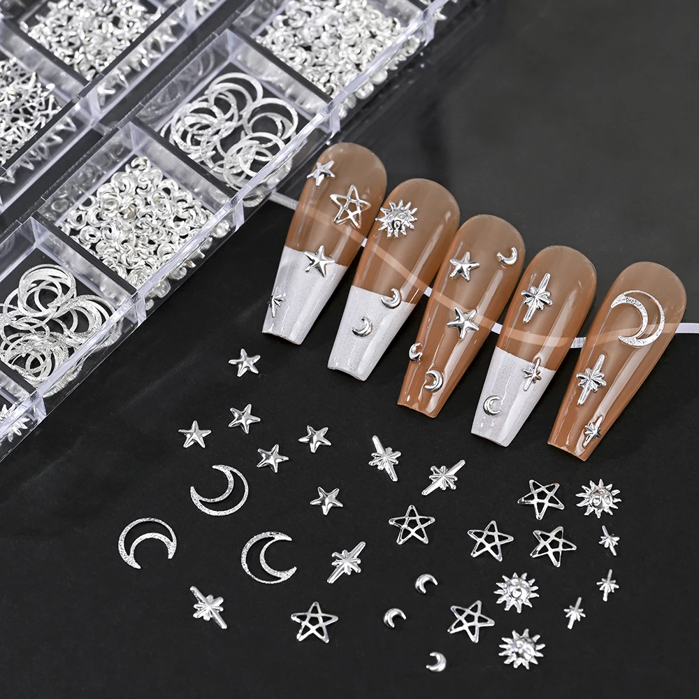 60 Stück Nagel-Deko Sterne Aus Metall – Gold & Silber, Glänzend, Für Nailart & DIY