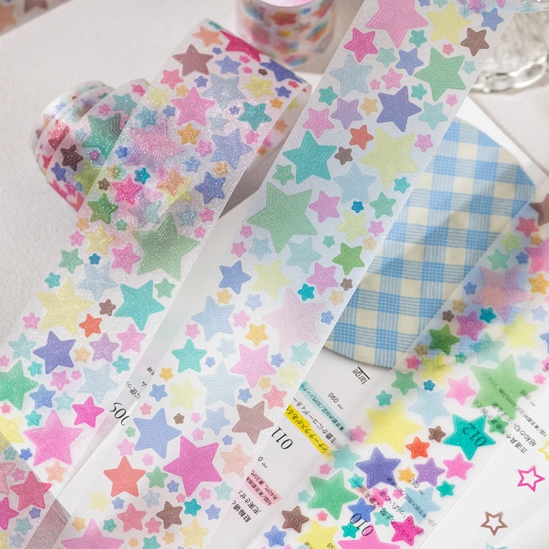 귀여운 별 하트 PET 테이프 핸드 계정 데코 테이프 콜라주 플래너 DIY 학교 문구 스티커