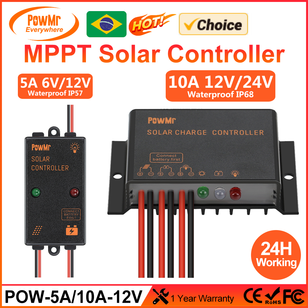 Choice MPPT 5A 10A Solar Charge Controller 6V/12V/24V Auto Adapt Regulator Solar Panel Waterproof IP57 IP68 Can Work for 24H