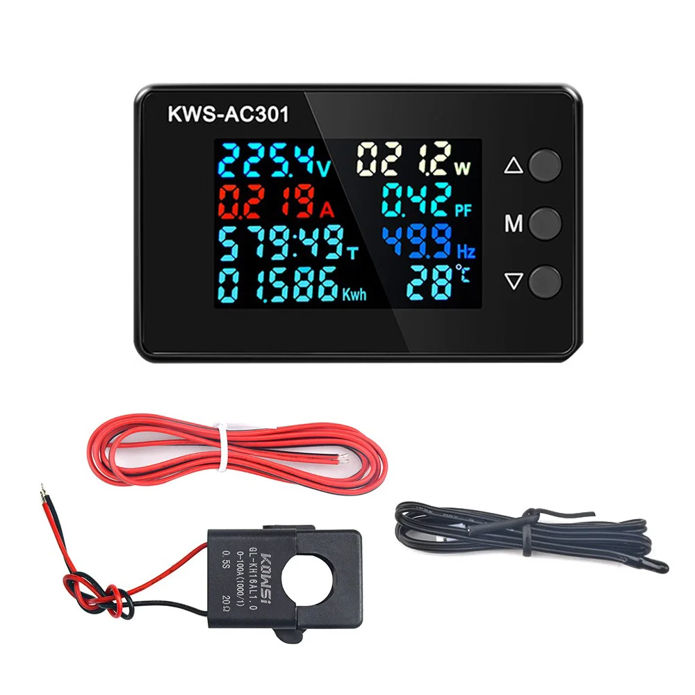 

AC50-300V Wattmeter Power Meter Voltmeter Voltage Power Analyzers LED AC Electricity Meter 0-20/100A Detector KWS-AC301