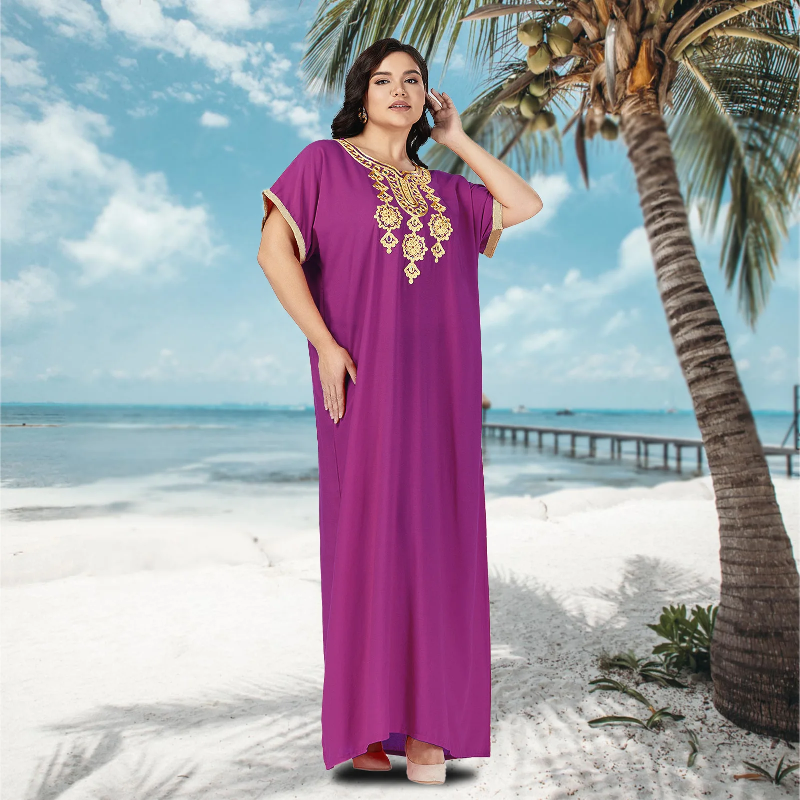 

African PlusSize Traditional Short Sleeve Dress Abaya for Women's Kaftan Casual Beach Home Dashiki Loungewear Cover up