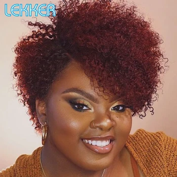 Lekker 99j Burg Red Short Pixie Cut Afro Kinky Curly Bob Human Hair Wigs For Women Brazilian Remy Hair Ready to Wear Colored Wig