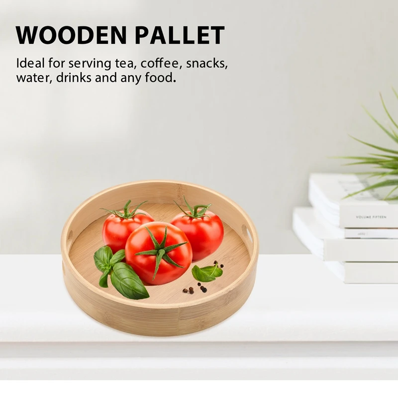 Round Serving Bamboo Wooden Tray for Dinner Trays Tea Bar Breakfast Food Container Handle Storage Tray 1