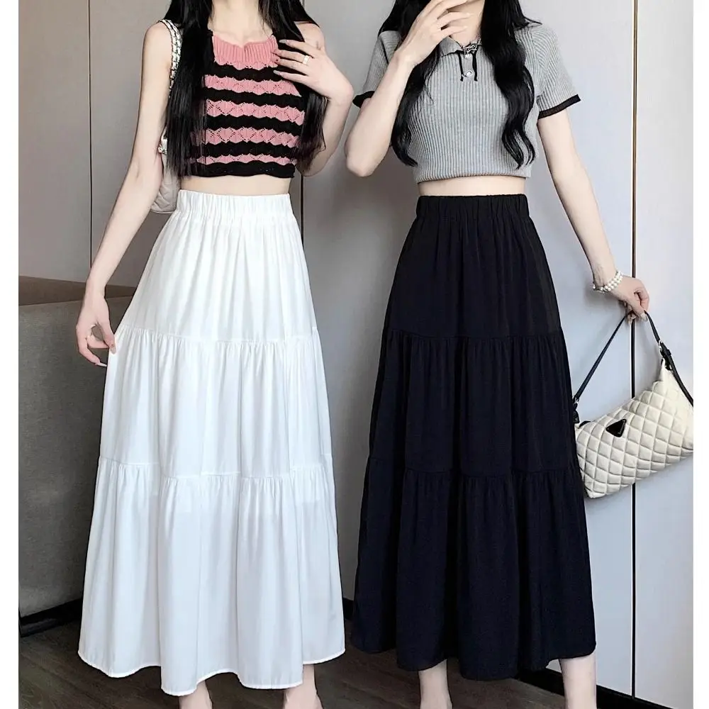 

Tiered Long Skirt Classic Pleated A-Line Boho Skirt Flowy Elastic Waist Maxi Skirt Women
