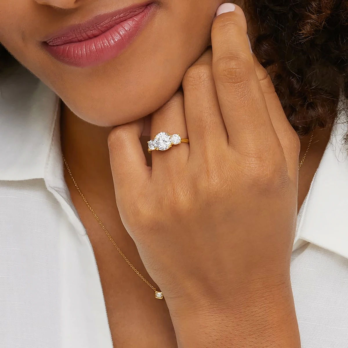 Round 3 Stone Moissanite Ring 3ct Engagement Minimalist Style Wedding Woman Real 14K Gold Hollow Ring 4
