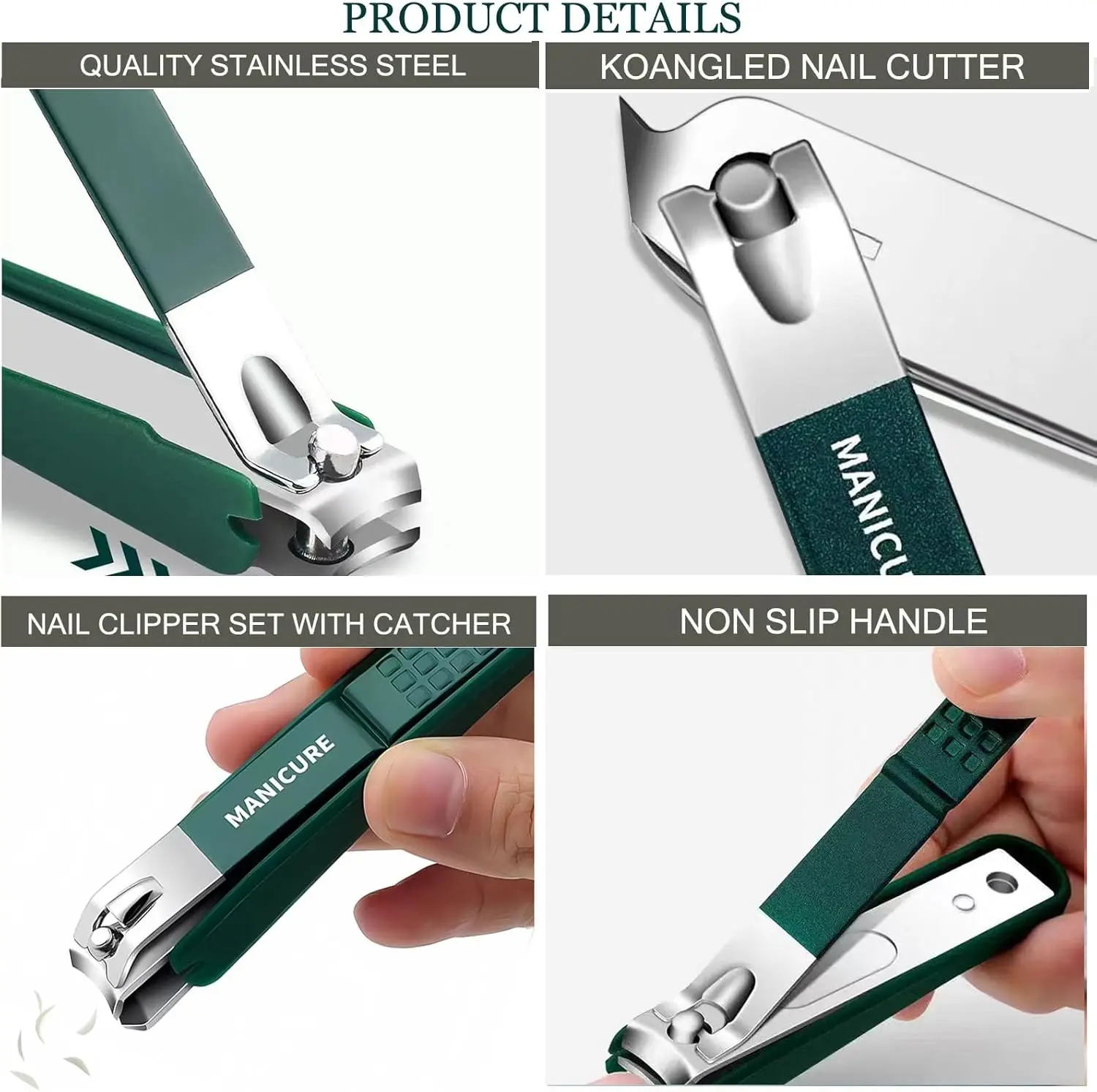 Nail Clippers Set Self Collecting Stainless Steel Nail Cutter Sharp Oblique Toenail Clippers File 4 Pieces
