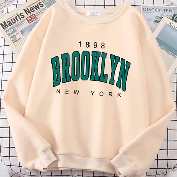 1898 브루클린 뉴욕 여성 후디, 개성 있는 크루넥 후디, 심플한 오버사이즈 스웻셔츠, 패션 캐주얼 여성 스포츠웨어