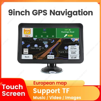Touch Screen da 9 pollici Navigazione GPS per auto Camion Parasole Sat Nav 256M + 8G 2025 Mappa Europa Navigatori Trasmettitore FM Altoparlanti Hi-Fi