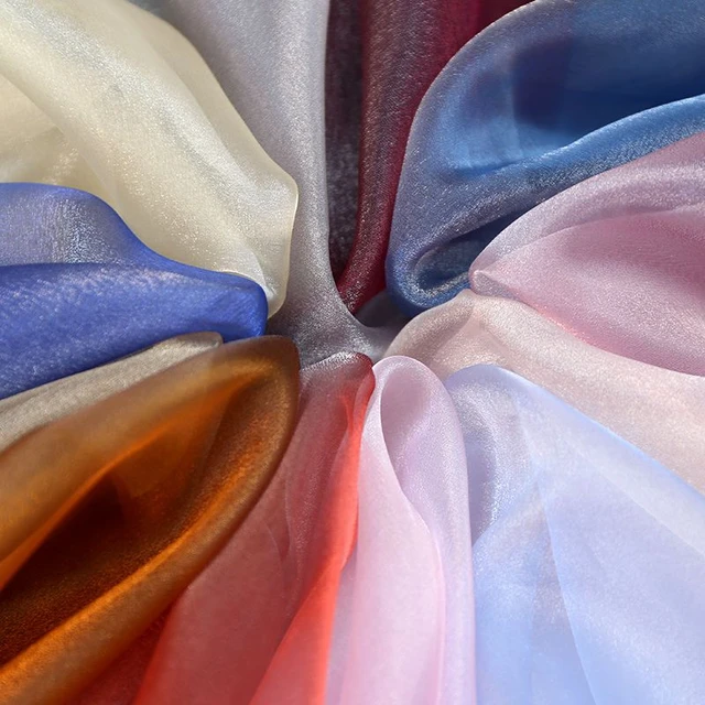 Shimmering Peach Organza Fabric, Apparel / Drapery