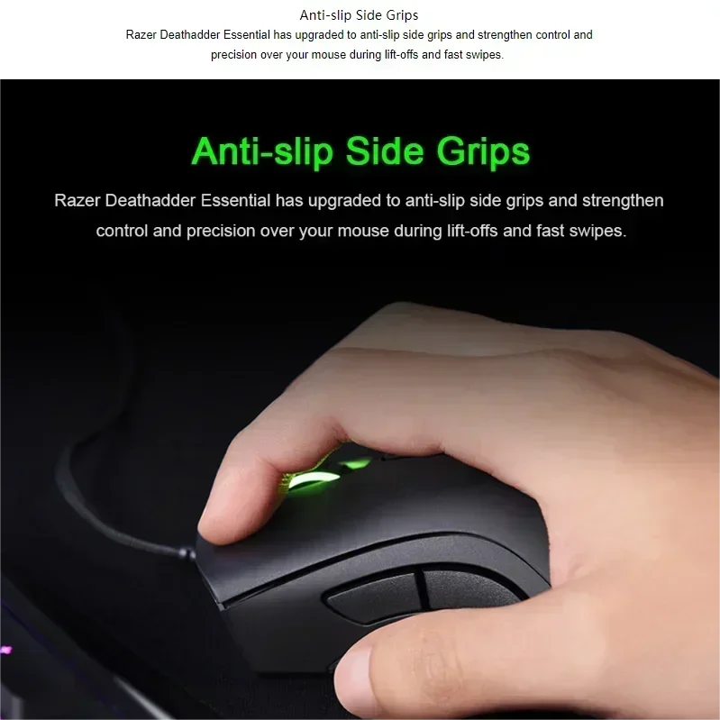 Razer DeathAdder 필수 유선 게이밍 마우스, 노트북 PC 게이머용 마우스, 6400DPI 광학 센서, 5 개의 독립 버튼, 