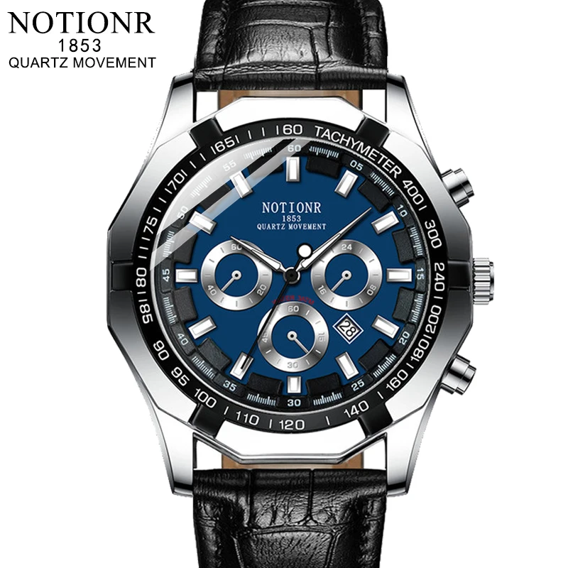 NOTIONR Fashion Men's Watches Luxury Men Business Waterproof Leather Quartz Watch Man Casual Luminous Clock relogio masculino