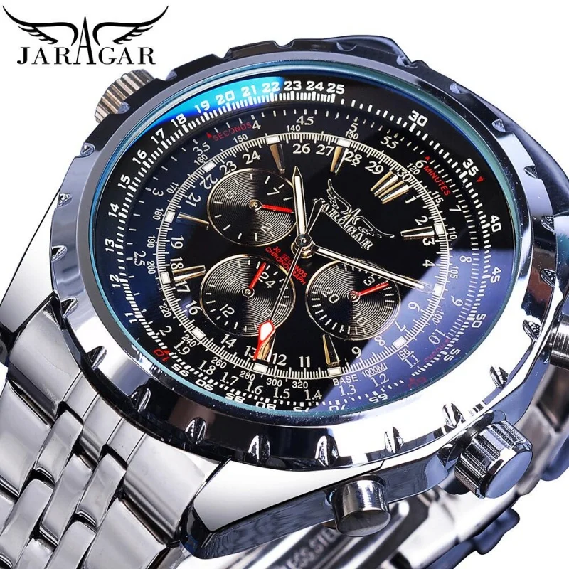 Elegant Automatic Mechanical Men's Watch with Hollow Dial and Luminous Chronograph Features