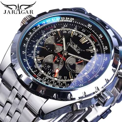 Elegant Automatic Mechanical Men's Watch with Hollow Dial and Luminous Chronograph Features (Steel Black)