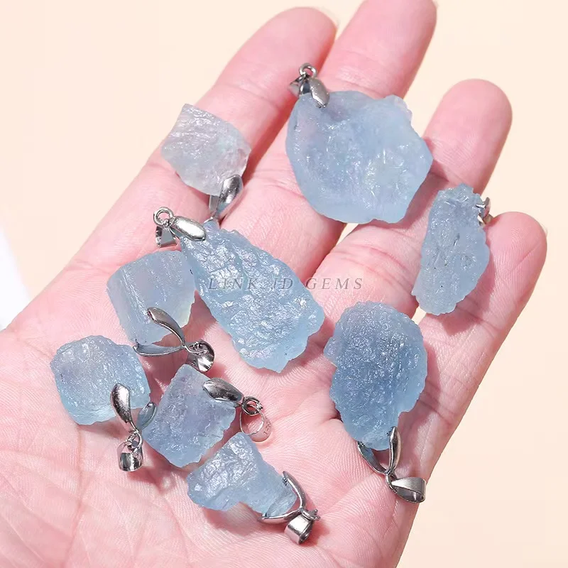 

1pcatural blue aquamarine rough stone pendant irregular healing quartz rough stone for ladies elegant necklace jewelry love gift