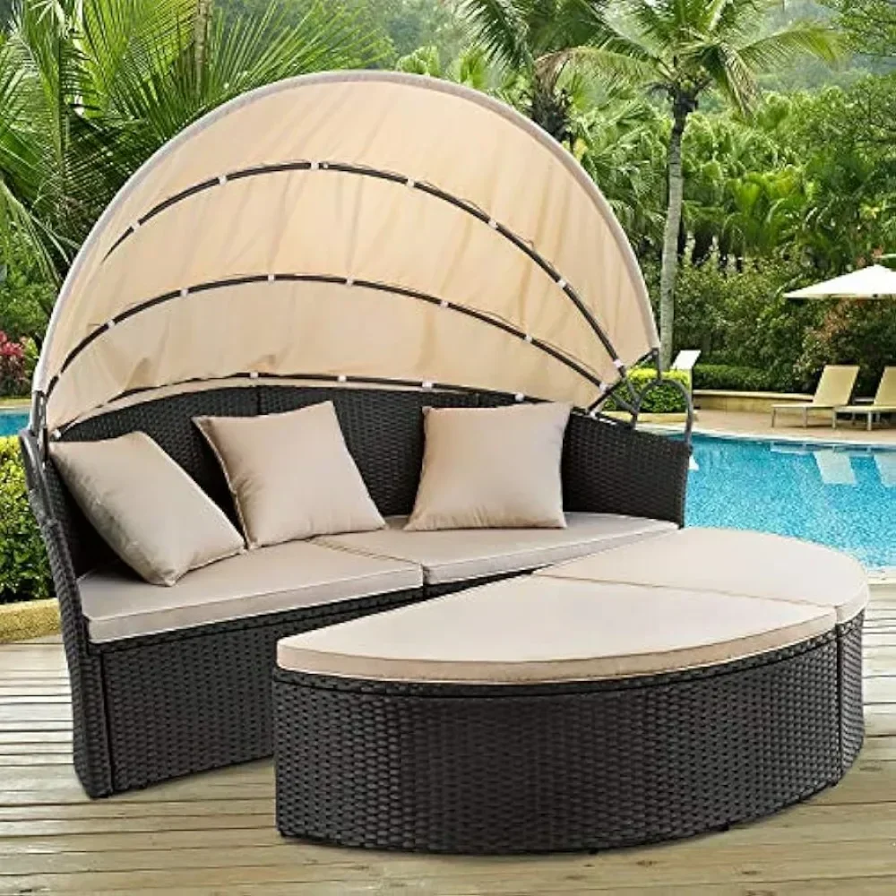 

Outdoor Round Garden Sofas Canopy Wicker Rattan Separated Seating Sectional Sofa for Patio Lawn Garden Sofas