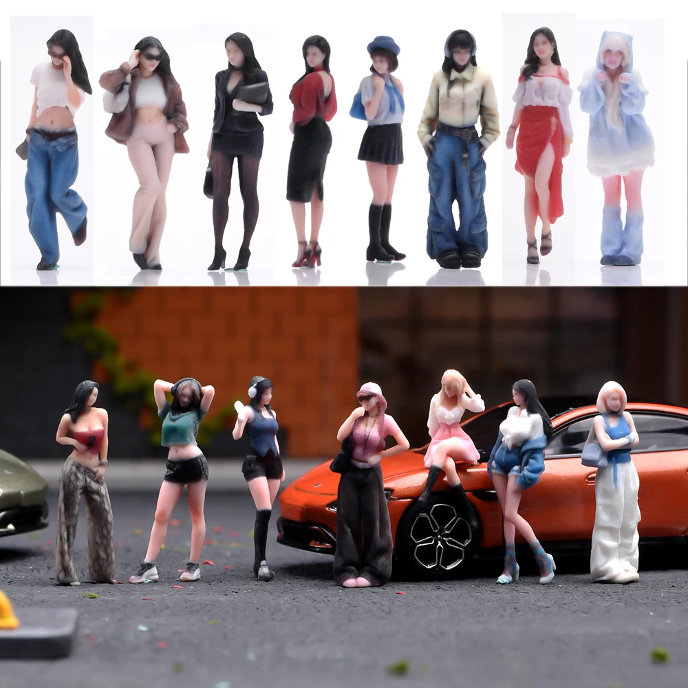 3D Miniatur-Figuren 1/64 Rennfahrerin Professionelle Fotografin Lässiger Mann Mädchen Szenerie-Requisiten Modellansicht Ornamente Fahrzeug-Dekoration