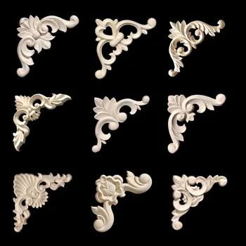 Unpainted Wood Floral Corner Applique 1