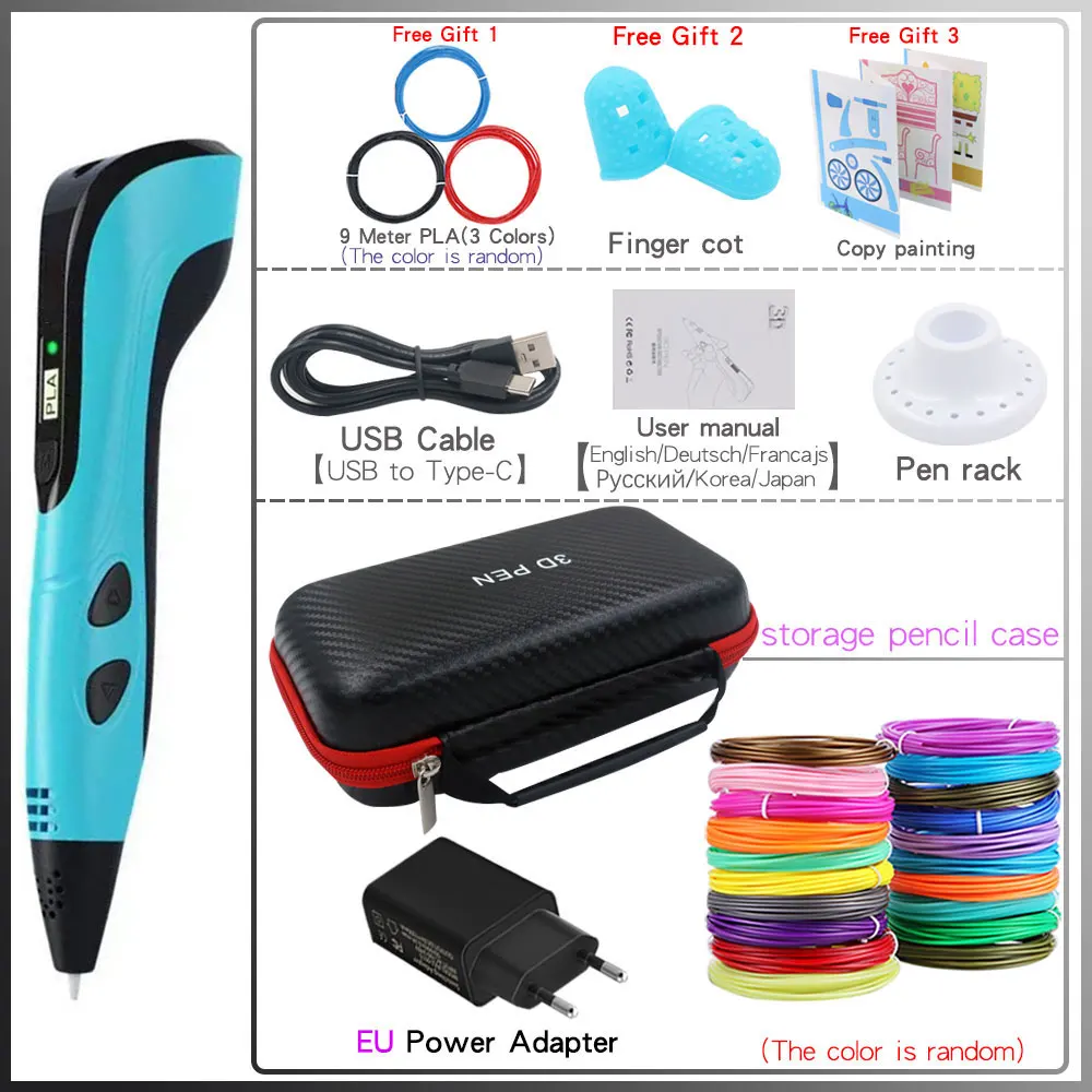 3D Pen 3d Printing Pen DIY Drawing Pens PLA Filament Birthday Christmas  Gift For Kids Children with Power Adapter Travel Case