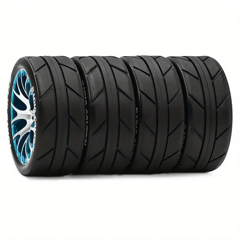 Vue détaillée du caoutchouc souple des pneus RC Rally Drift 1/10 65mm, parfait pour le drift.