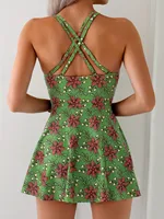 2025 Floral Printed Strappy Swimwear Women One Piece Criss Cross Back Swimsuit Dress Bathers Bathing Swimming Suit Beachwear - Image 3