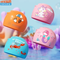 Cute Cartoon Children's Swimming Cap Mermaid Pattern Girls Silicone Swim Cap Dinosaur Crab Print Waterproof Swimming Hat for Boy 2