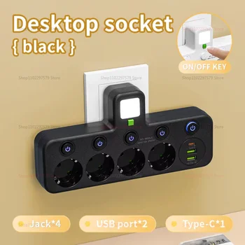 ปลั๊กพ่วง ปลั๊กไฟแบบ EU ช่องเสียบไฟ AC ปลั๊กพ่วงหลายช่อง ไม่มีสายต่อ ปลั๊กไฟแบบควบคุมแยกอิสระ ตัวกรองสัญญาณไฟฟ้า 1