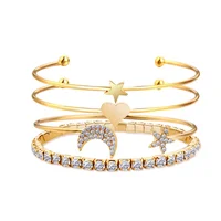 Luxury Fashion Moon Star Heart Charm Claw Chain Open Adjustable Expandable Cuff Wire Bangle Bracelet for Women Gift 4pcs Set - Image 6