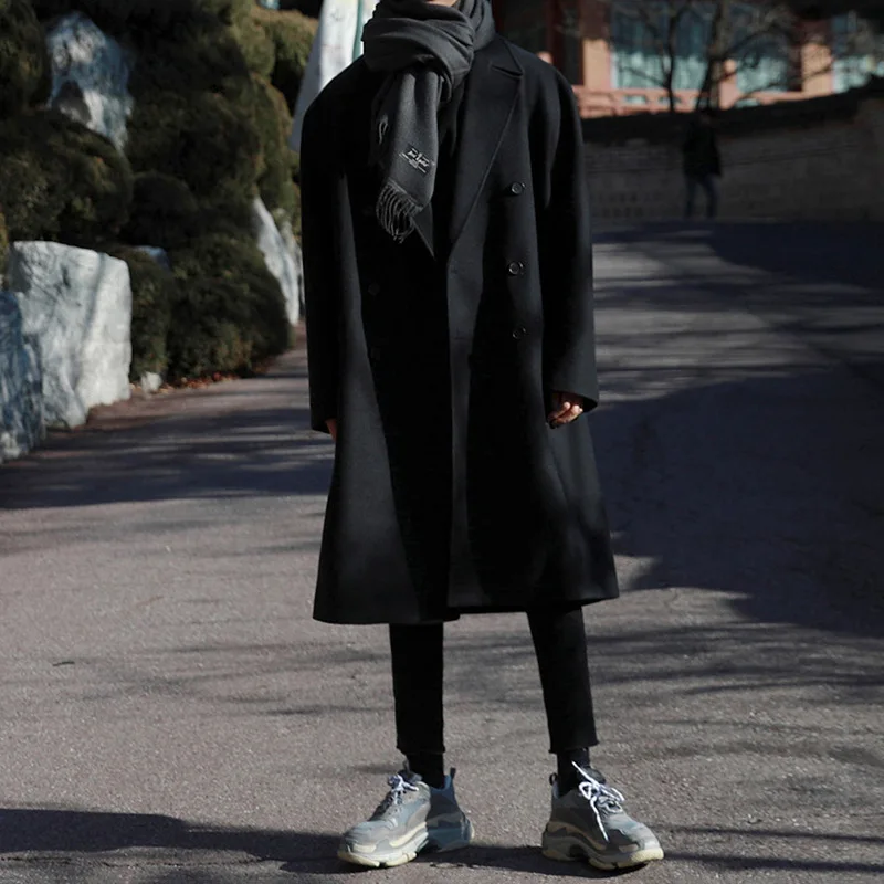 Autumn/Winter Mid Length Windbreaker Thickened Trendy Coat Korean Version Loose Casual Long Woolen Coat