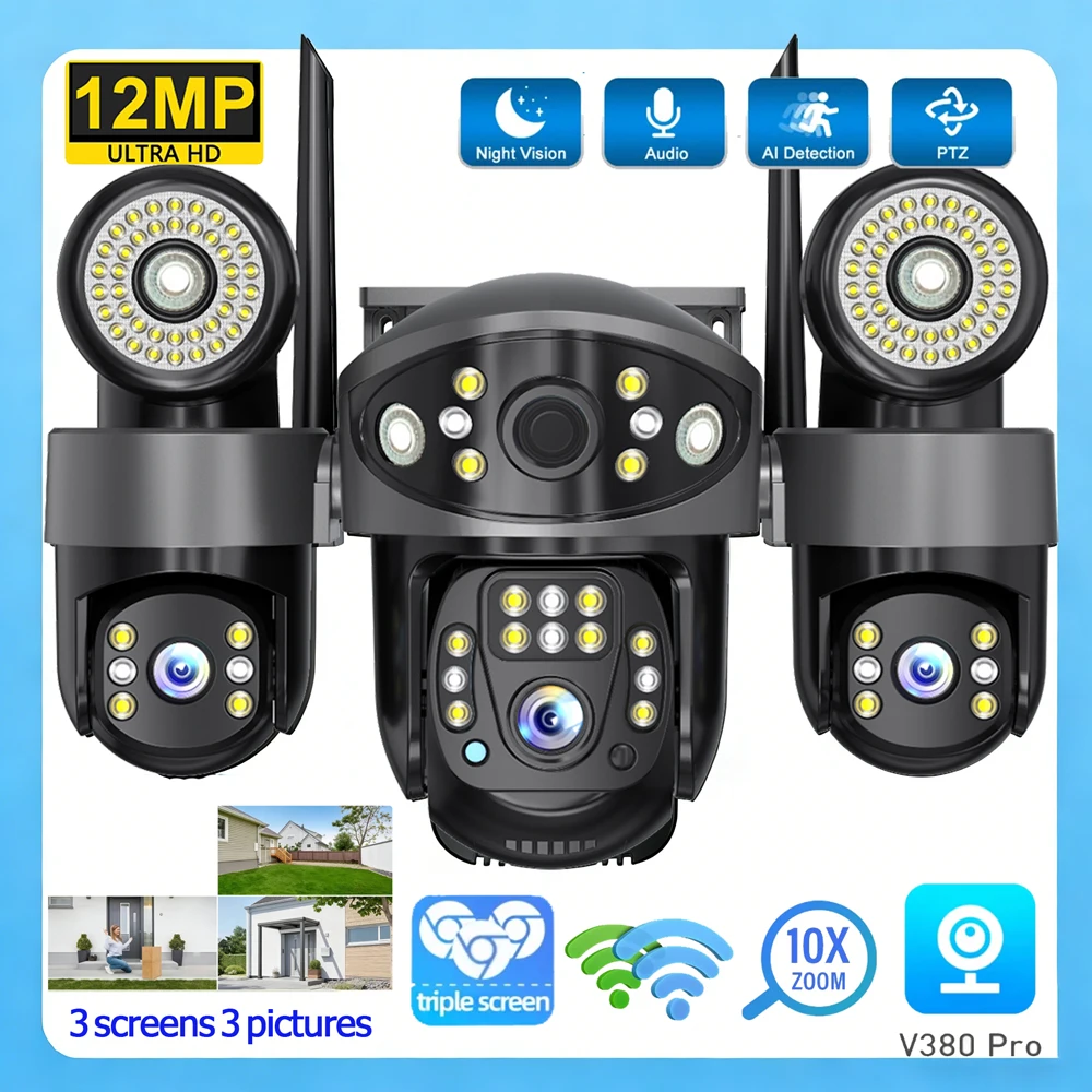 6K 12MP PTZ 카메라 보안 야외 WiFi 홈 비디오 감시, 인체 추적 및 양방향 음성 지원 CCTV 카메라