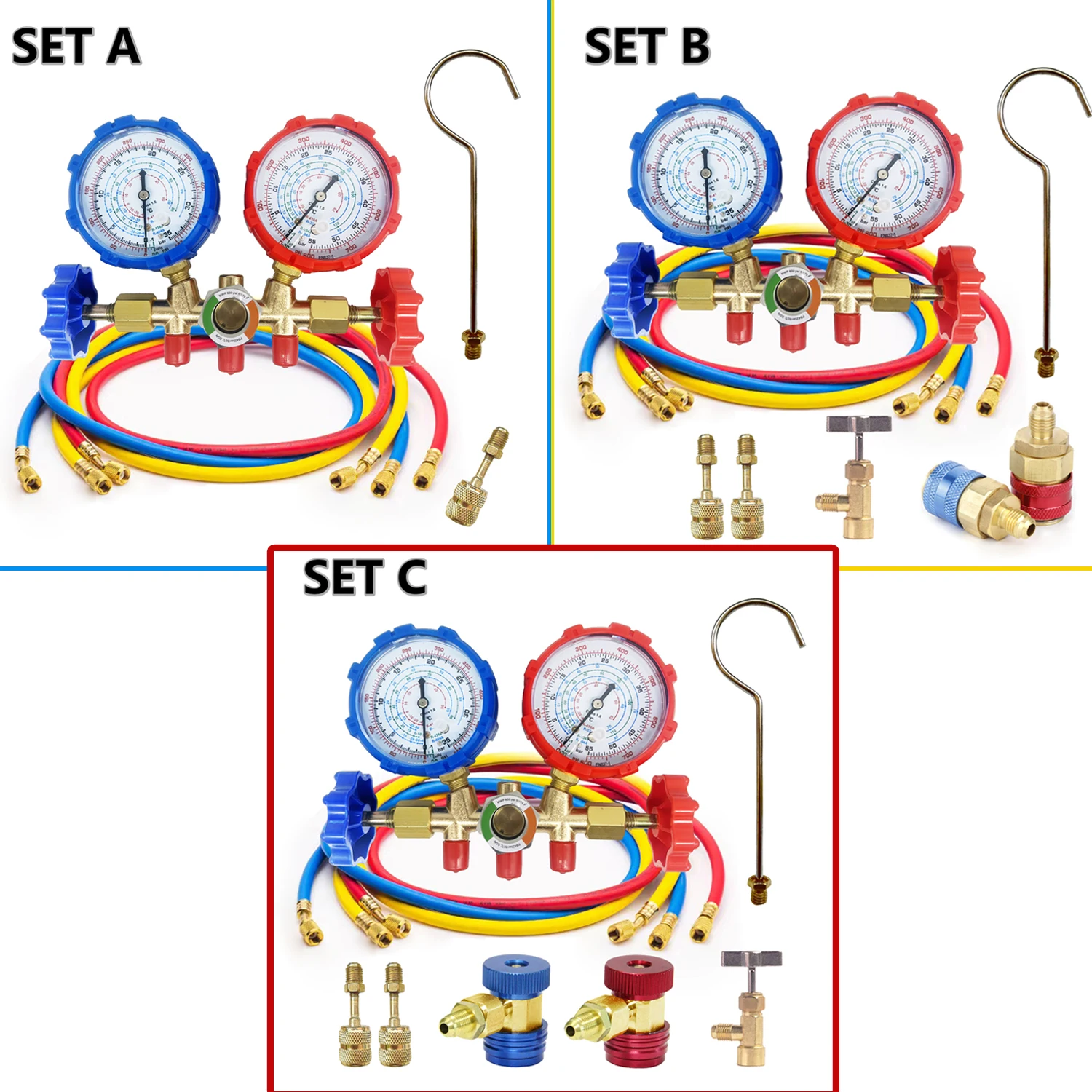 R410a 3 Way AC Diagnostic Manifold Gauge Set for Freon Charging Fits R32 R410a R