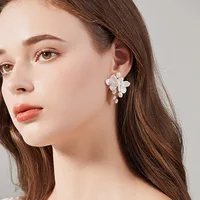 SLBRIDAL Handmade Rhinestones Crystal Pearls Flower Bridal Dangle Earring Wedding Drop Earring Women Girls Fashion Party Jewelry 2