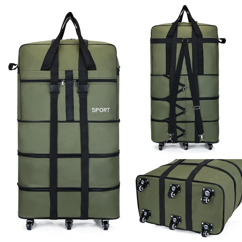 

Oxford cloth duffle bag large capacity travel bag with wheel back pull bag dual-use collapsible luggage 158 air carrier package