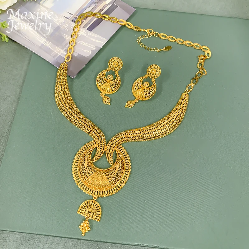 Böhmen Luxus Original 18K vergoldet Schmuckset Exquisite klobige Halskette Tropfen Ohrringe für Frauen Party Braut Hochzeit Geschenke – Detail 11