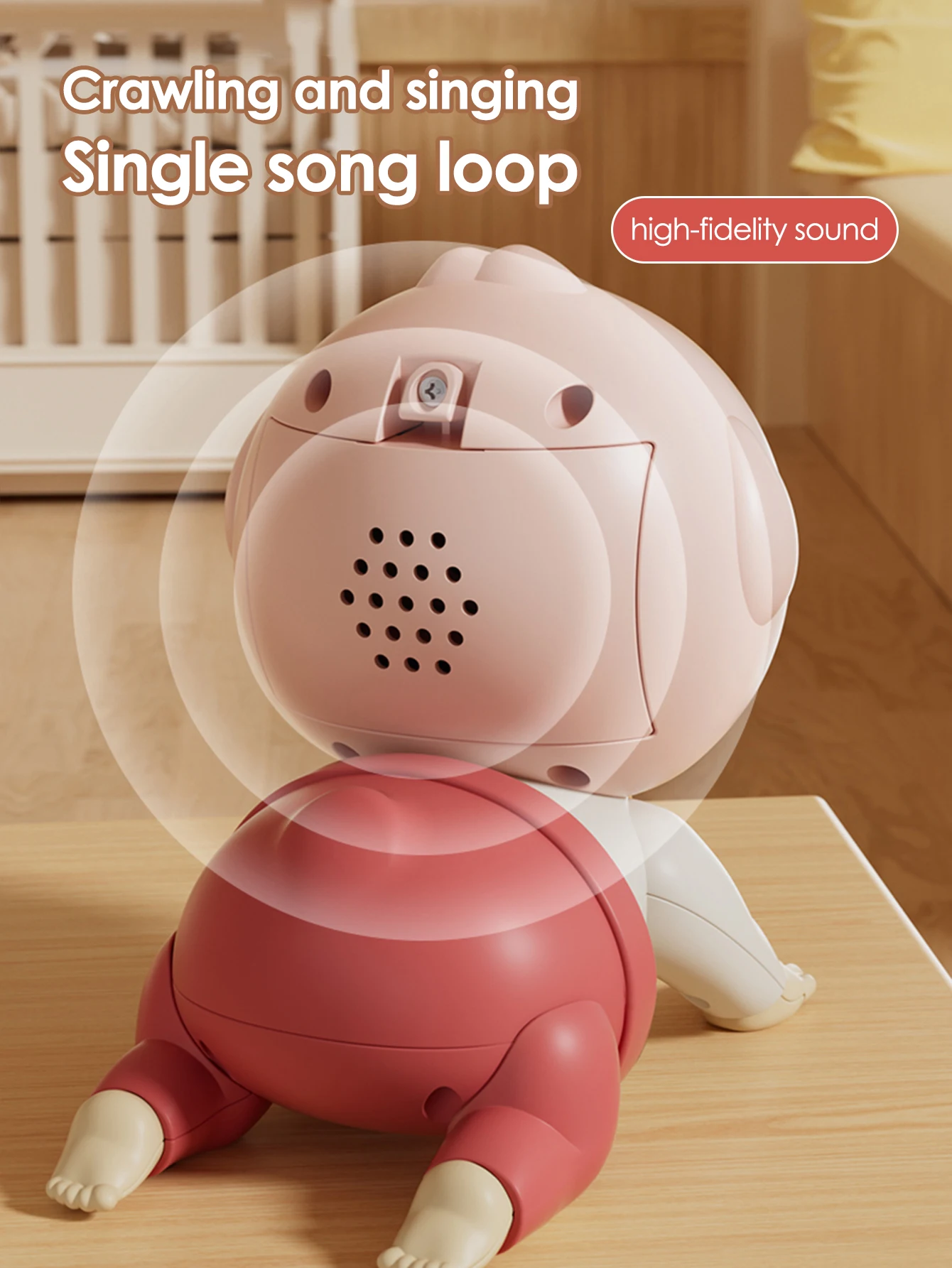 들이 기어다니는 데 도움이 되는 재미있는 장난감, 음악이 나오는 기어다니는 인형, 0-1세, 기어다니기 학습 및 머리 올리기 훈련