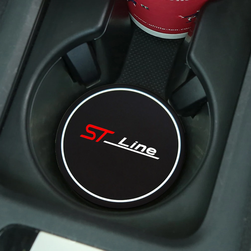 Car coaster pads 2Pcs Car Coasters Water Cup Slots Non-Slip Mat Waterproof Water Cup Mat Drink Pad For ford st line stline fiesta Car Styling